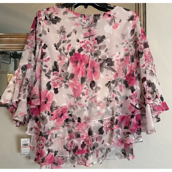 Alex Evenings Size 3X Chiffon Blouse Pink Layers Asymmetrical Floral NEW - Picture 6 of 11